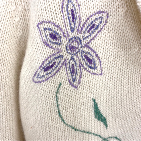Vintage Mister Nic Cream Cashmere Cardigan Purple Pink Green Painted Flowers - Picture 2 of 10
